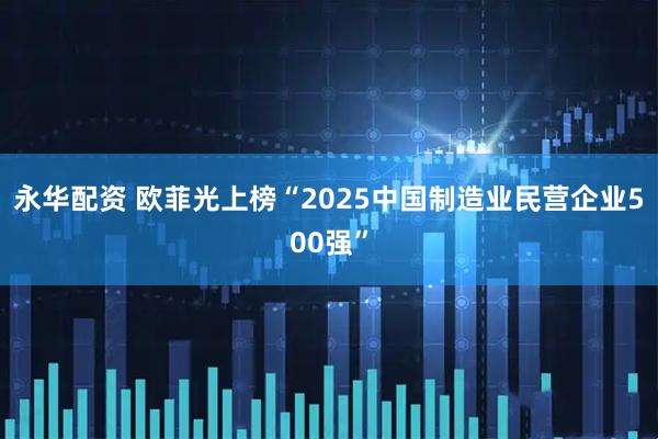 永华配资 欧菲光上榜“2025中国制造业民营企业500强”