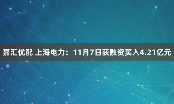 嘉汇优配 上海电力：11月7日获融资买入4.21亿元